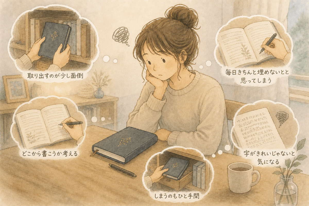 紙の日記では書く前に考えることが多いことを示す図
